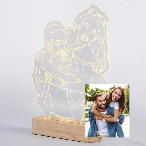 DEREGALOOS Lámpara Led 3D Personalizada con tu Foto. Regalos Personalizados Para San Valentín, Día del Padre, Día de la Madre, Aniversario. Placa de Metacrilato con Luz. (24,5 cm ancho)