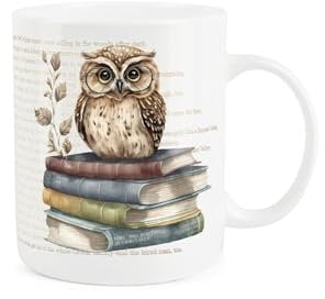Purely Home Book Mug - Owl Literature Themed Gift/Present for Readers - Tea/Coffee White Bone China Mug