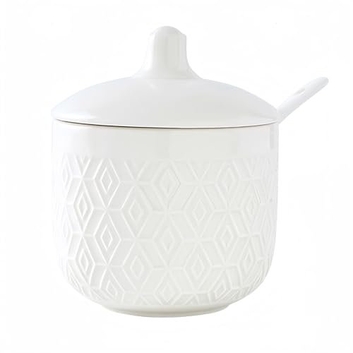 Dowbom Zuccheriera in porcellana tinta unita, per bar, zuccheriera con coperchio e cucchiaio (bianco, 10 once), DB-TG-013