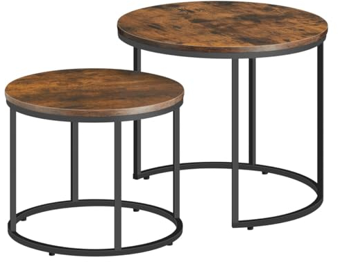 NMK HOME 2er Set Couchtische – Rund – Rustikal Schwarz – Industrial Design – platzsparend Nesting Couchtisch – Wohnzimmer Schlafzimmer Büro