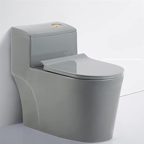 Inodoro de cerámica gris, inodoro súper sifónico, inodoro de doble descarga de una pieza for el baño del hotel en casa, inodoro creativo silencioso (Color : A, Size : 720x390x630mm)