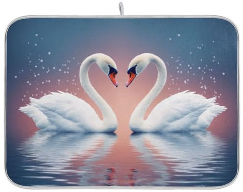 Dish Drying Mats for Kitchen Counter, Large Microfiber Dish Drying Mat 40x45 Animal Swan Sink Drainer Absorbent Coffee Machine Protector Mat