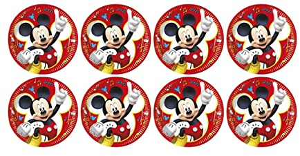 ALMACENESADAN, 5121, Pack fiesta cumpleaños; pack 8 platos de cartón 23 cm; de la licencia (Mickey Mouse)