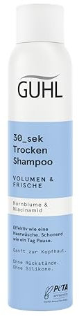 Guhl 30 sek Trockenshampoo - Volumen & Frische - Inhalt: 200 ml - Niacinamid & Kornblume - Effektiv wie eine Haarwäsche - Schonend wie ein Tag Pause - Ohne Rückstände - Ohne Silikone