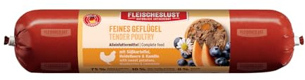 Fleischeslust Feines Geflügel mit Süßkartoffel, Heidelbeere & Kamille Wurst (1 x 800 Gramm)
