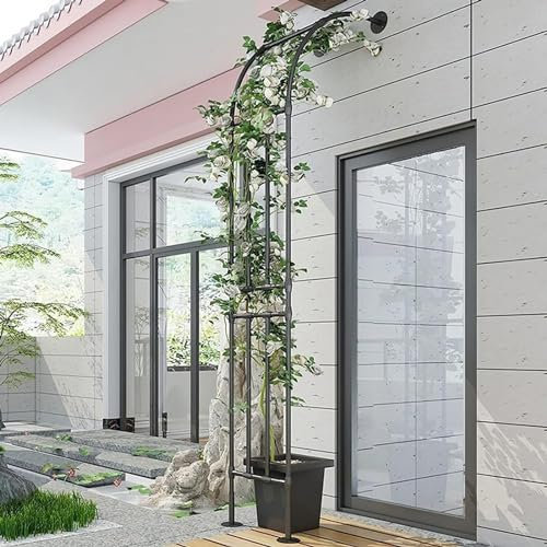 WDSOPK Halber Gartenbogen aus Metall für Kletterpflanzen, 2,4 m Langer Rosenlauben-Torbogen zur halben Seitenwand, Robustes, Robustes röhrenförmiges Spalier für Kletterrosen, wetterfest (schwarz, 1