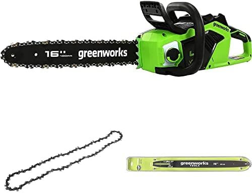 Greenworks 40V 40cm Tronçonneuse à Batterie avec Moteur Sans Balais, SANS Batterie 40V et Chargeur + Greenworks 40cm Chaîne + Original Greenworks 40cm Barre de chaîne