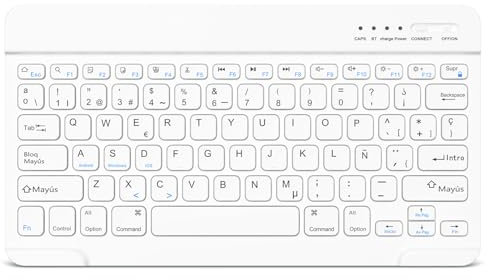 Teclado Bluetooth Español, Light Teclado Inalámbrico Portátil, QWERTY Teclado inalámbrico Bluetooth para iPhone de iOS, iPad, iPhone, Samsung, Lenovo, Huawei, Android, Windows