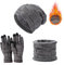JXCTNNU Mütze Schal Handschuh Sets Wintermütze Unisex Beanie Strickmütze Winterschal Thermo Touchscreen Handschuhe Ski 3-in-1 Wintermütze Verdickung Set für Herren Damen (Dunkelgrau)
