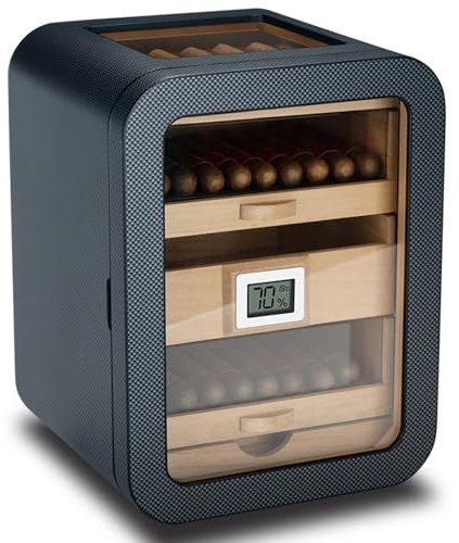 Humidor aus Zedernholz, Zigarren-Aufbewahrungsschrank, Zigarrenkiste, Befeuchten Sie Klavierlack, Große Kapazität, mit Luftbefeuchter und Hygrometer,C