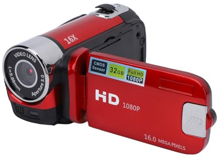 16MP 1080P 16x Digitalzoom-Camcorder, 2,4-Zoll-Farbbildschirm-Fill-Light-Loop-Videoaufzeichnungs-Camcorder für Reisen, Wachstumsaufzeichnung (Rot)