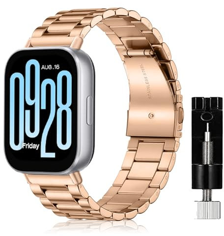 SeNool Strap for Xiaomi Redmi Watch 5 Active/Redmi Watch 5 Lite, Metal Stainless Adjustable Replacement Smart Watch Strap Band for Xiaomi Redmi Watch 5 Active/Redmi Watch 5 Lite - Rose Gold