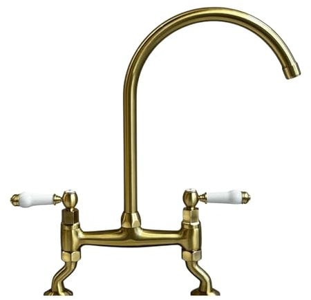 Liquida W23BG Traditional Two Hole Bridge Lever Brushed Gold Kitchen Mixer Tap