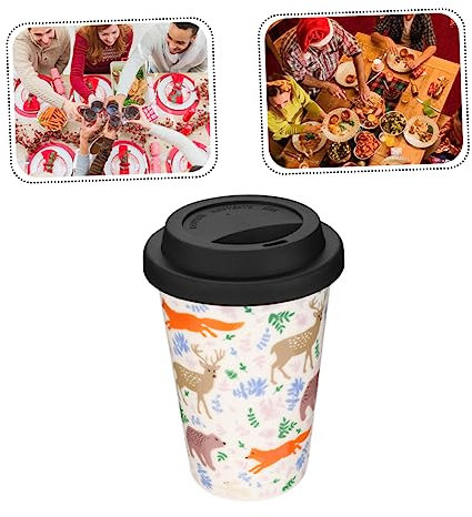 ETHZZLE Keramiktasse Weihnachtstasse Ohne Henkel Mit Silikondeckel Für Heiße Getränke Und Kaffee