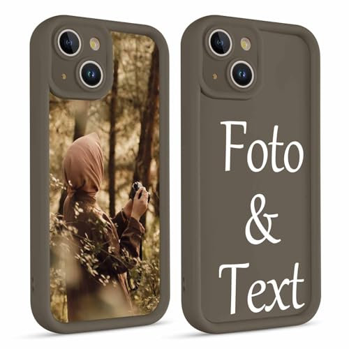 Xylota Personalisierte Handyhülle für iPhone 13 6,1'', Personalisiert Hülle mit Selbst Gestalten Eigenem Bild Text Foto Schutzhülle, Individuelle Design Stoßfest Silikon Case für iPhone 13,Khaki