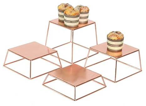 YFEEN Dessert Table Risers Display Stands Food display Rose gold Metal Square Retail Pizza,Cupcake,Candy Stands Food Platter Tray,6x6 INCH,Set of 4