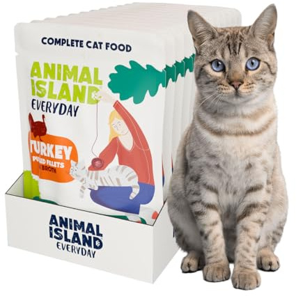 Animal Island Everyday Nassfutter für Katzen Erwachsene Zarte Putenstreifen in Aromatischer Brühe Vollnahrung Portionsbeutel für Alle Rassen, 12 x 85g