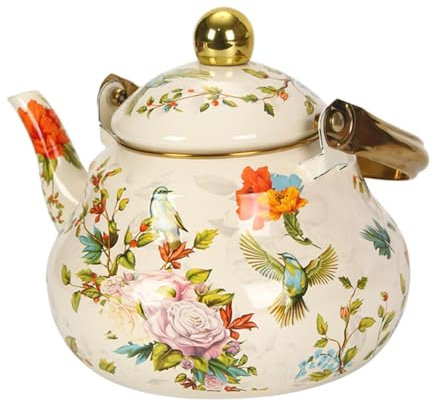 LOVIVER Emaille Teekessel Kaffeekanne Hitzemfantes Mehrnutzung verdickter Teekannen Wasserkessel für Party Home Tea Kochwasser Kaffee, 2.5l