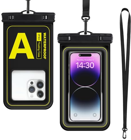 Guzack Custodia Impermeabile Smartphone IPX8, Universale Custodia Subacquea iPhone 16/15/14 Pro Max Samsung S25/24/23 Ultra Galleggiante porta Cellulare Impermeabile Cover Fino a 6,8-Nero