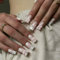 French Tip Nails,24pcs Long Square False Nails,12 Sizes Pink Fake Nails with Glue - Stick on nails with Bow Patterns - Glossy Full Cover Glue on Nail for Women Girls Valentines Day Gift