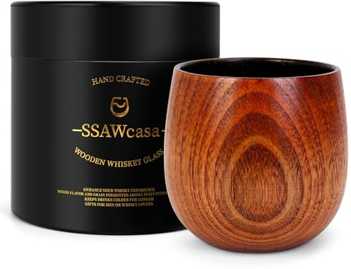 Bourbon Gifts for Men, 10oz Wooden Whiskey Glass, Charred Bourbon Drinking Glass, Wood Whiskey Cup Tumbler Accessories Cool Birthday Bar Gift for Boyfriend Husband Dad Him Brother Who Have Everything