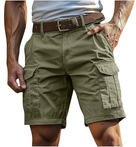 Cargoshorts Herren Kurze Hosen mit Reißverschluss und Knopf Mehrere Taschen Männer Einfarbig Sommer Shorts Klassische geschnittene Sportshorts Outdoorhose