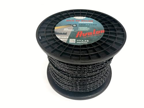 Avalon - Hilo Trenzado de Nylon Universal para Desbrozadora y Cortacésped (4 mm x 118 m). Hilo helicoidal para el desbroce de maleza y vegetación densa.