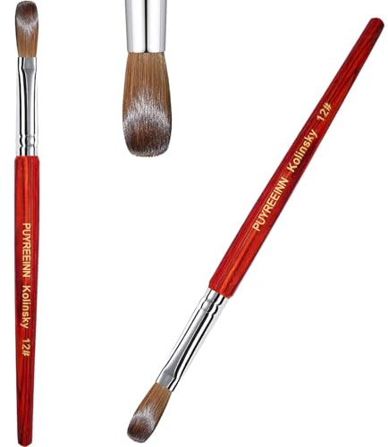 PUYREEINN Brosse à ongles acrylique avec poils Kolinsky, manche en bois rouge et brosse à cheveux Sable, brosse gel pour acrylique Power et extension d'ongles #8, 10, 12, 14, 16 (#10)