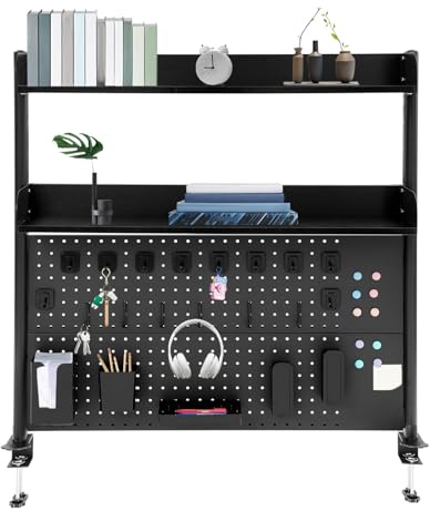 NoneDanGee Schreibtischregal Klemmbare Schreibtisch-Stecktafel-Regal, Desk Organizer, Klemmregal mit 30 Zubehörteilen, Büro Computer Schreibtisch Zubehör Organizer 100 * 12.5 * 95cm (Schwarz)
