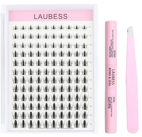 Ciglia Finte Ciuffetti Kit Extension Ciglia LAUBESS Ciglissime Lash Clusters Kit Colla Ciglia Finte Waterproof Pinzette Wet Manga Ciuffetti Ciglia Finte Kit (Kit Fairy-0.07D-Mix8-16)