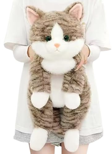 Xiyocadt Kuscheltier Katze, Liegend Katzen Plüschtier, Kätzchen Stofftier Spielzeug, Kuschelkissen Geschenk für Kuscheln & Spielen (30cm,Graue Katze)
