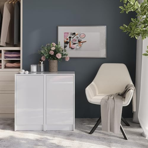 Vicco Kommode Sherry, Weiß/Weiß Hochglanz, 80.2 x 76 cm | 2 Teile, zur Aufbewahrung von Kleidung und Accessoires geeignet