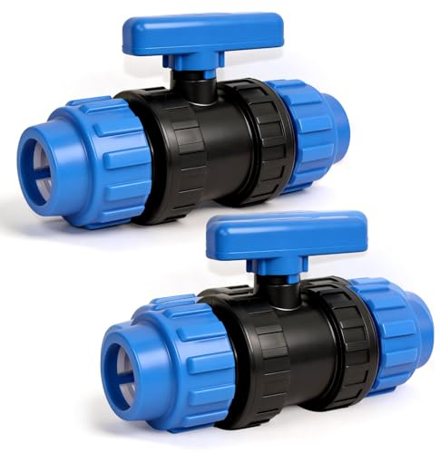 AFEPHE 2 Stück PE Rohr 32mm Kugelhahn P10, 32mm Klemmverbinder Verschraubung, Kunststofhahn Kugelventil für Wasserschlauch