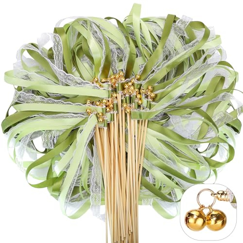 Wedding Wands,50 Stück Stäbe mit 100Groß Glöckchen und 150Hochzeitsbändern | Seidenfeenstab, Zauberstäbe Hochzeit für Hochzeiten Geburtstage Partys Feiertagsfeiern verwendet
