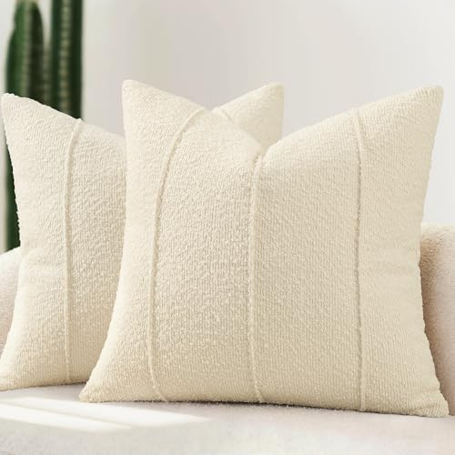YCOLL Bouclé Kissenbezug 50x50 2er Set, Weiche Struktur Kissenbezüge mit Streifen, Moderne Kuschelige Dekokissen für Sofa, Couch & Bett, Kissenhüllen für Wohnzimmer, Creme