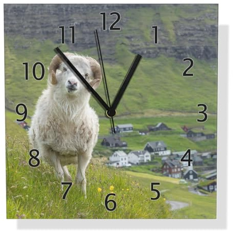 Wallario Design Wanduhr Wildes Schaf in der Natur aus Aluverbund, Alu-Uhr Größe 30 x 30 cm, Schwarze Zeiger mit Metalloptik