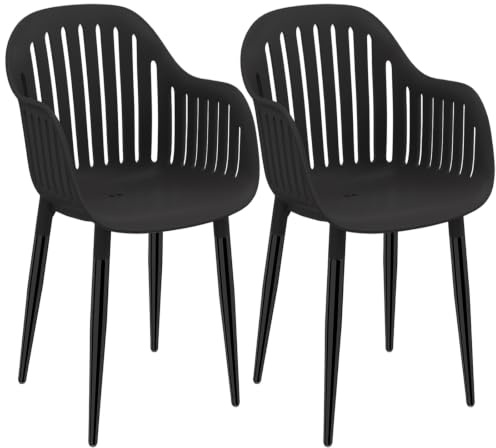 Songvas Gartenstuhl 2er Set, Outdoor Stühle Wetterfest mit Armlehne, Gartenstühle UV-beständig bis 120 kg, Terrassenstuhl Terrasse Balkon Outdoor Garten, Schwarz