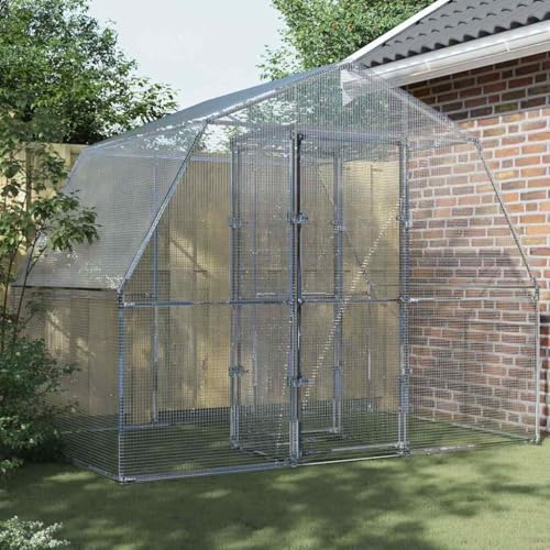 LoogCape fågelvoljärer med dörr, silver, galvaniserat stål, väderbeständig fågelvilla för trädgård, balkong, terrass, med stor, robust design och ventilation
