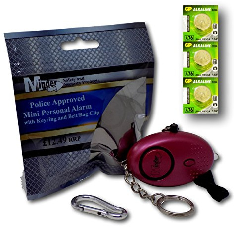 Minder® 140db Police Approved Mini Minder Loud Personal Staff Panic Rape Attack Safety Security Alarm Keyring with Torch - Secured by Design Approved (Police Preferred Specification) - With Spare Set of Batteries - Available in a range of attractive colours! (Hot Pink)