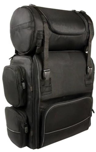 Milwaukee Leather SH680 Large Black Textile Motorcycle Sissy Bar Travel Bag - One Size