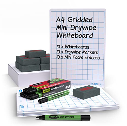 SHOW-ME A4 Dry Wipe Board, Grid Squared Whiteboard, Classroom Whiteboard For Teachers, Flexible Whiteboard Set, Grid Lined Whiteboard For Children, 31-Piece Small Kit