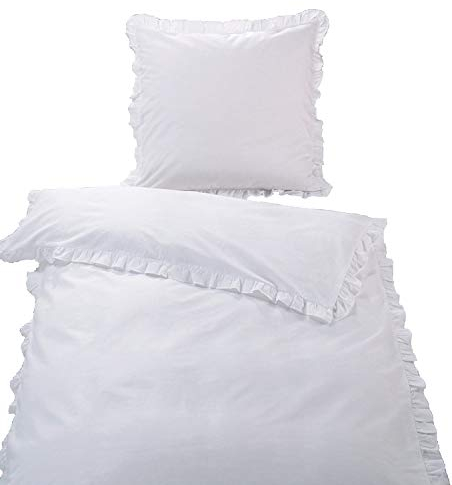 MB Warenhandel24 2-Teilige hochwertige Renforcé-Bettwäsche RÜSCHEN Weiss 1x 135x200 Bettbezug + 1x 80x80 Kissenbezug