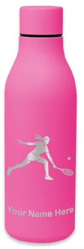 LaserGram Double Wall Stainless Steel Water Bottle, Tennis Player Woman, Personalized Engraving Included (Pink)