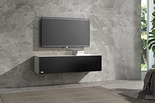 Wuun® TV-Schrank Lowboard Somero | 140cm | Korpus Perl-Matt-Grau - Front Eiche PVC