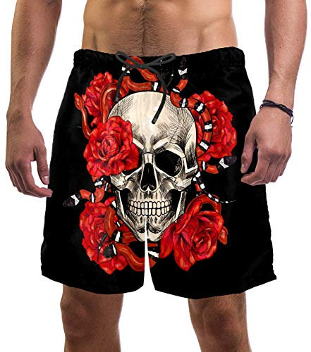 Eslifey - Costume da bagno da uomo con teschi e rose Multi L