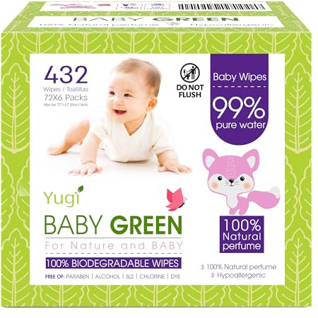 Lot de 6 paquets de 72 lingettes biodégradables pour bébés au parfum naturel, 432 à 99 % en plastique pur, sans eau pure, lingettes humides pour bébés et adultes
