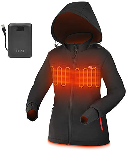 iHEAT Beheizbare Jacke Damen,Wasserdicht Winddicht Warm Softshell Winter Jacke mit QC3.0 14400MAH Akku,3 Einstellbar Temperatur Elektrischer Beheizte Jacken für Outdoor Wandern Jagd Motorrad Camping