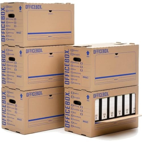KK Verpackungen Ordnerkarton Archivbox für 6 Ordner | 30 Stück, Doppelwellig bis 40 kg | Stapelbar mit Sichtfenster & Beschriftungsfeldern | Ohne Klebeband faltbar | Archivkarton Braun