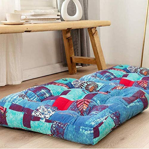 QTQHOME Verdicktes getuftetes Yoga-Meditationskissen, quadratisches Boho-Bodenkissen, Baumwoll-Leinen, indisches Sitzkissen, für drinnen und draußen, wasserabweisend, Korbgeflecht, 55 x 55 x 10 cm