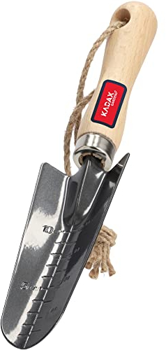KADAX Metal Garden Shovel, Narrow Trowel, Flower Shovel with Comfortable Wooden Handle, Planting Trowel, Garden Spatula for Planting (Divided, Black)